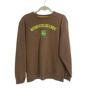 John Deer Brown Long Sleeve Pull Over Crew Neck Sweater M